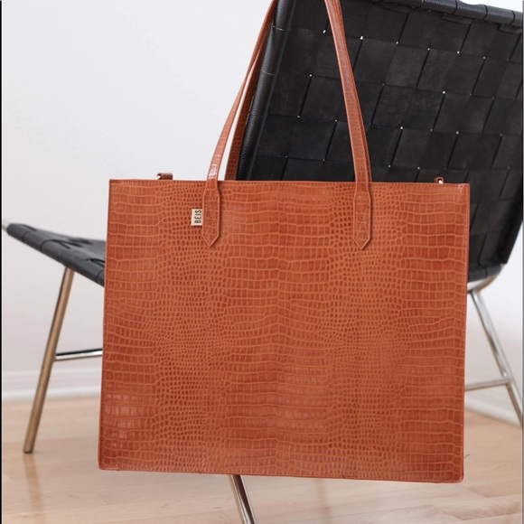BEIS Handbags - BEIS Luggage/Purse/Laptop Case Cognac Vegan Leather